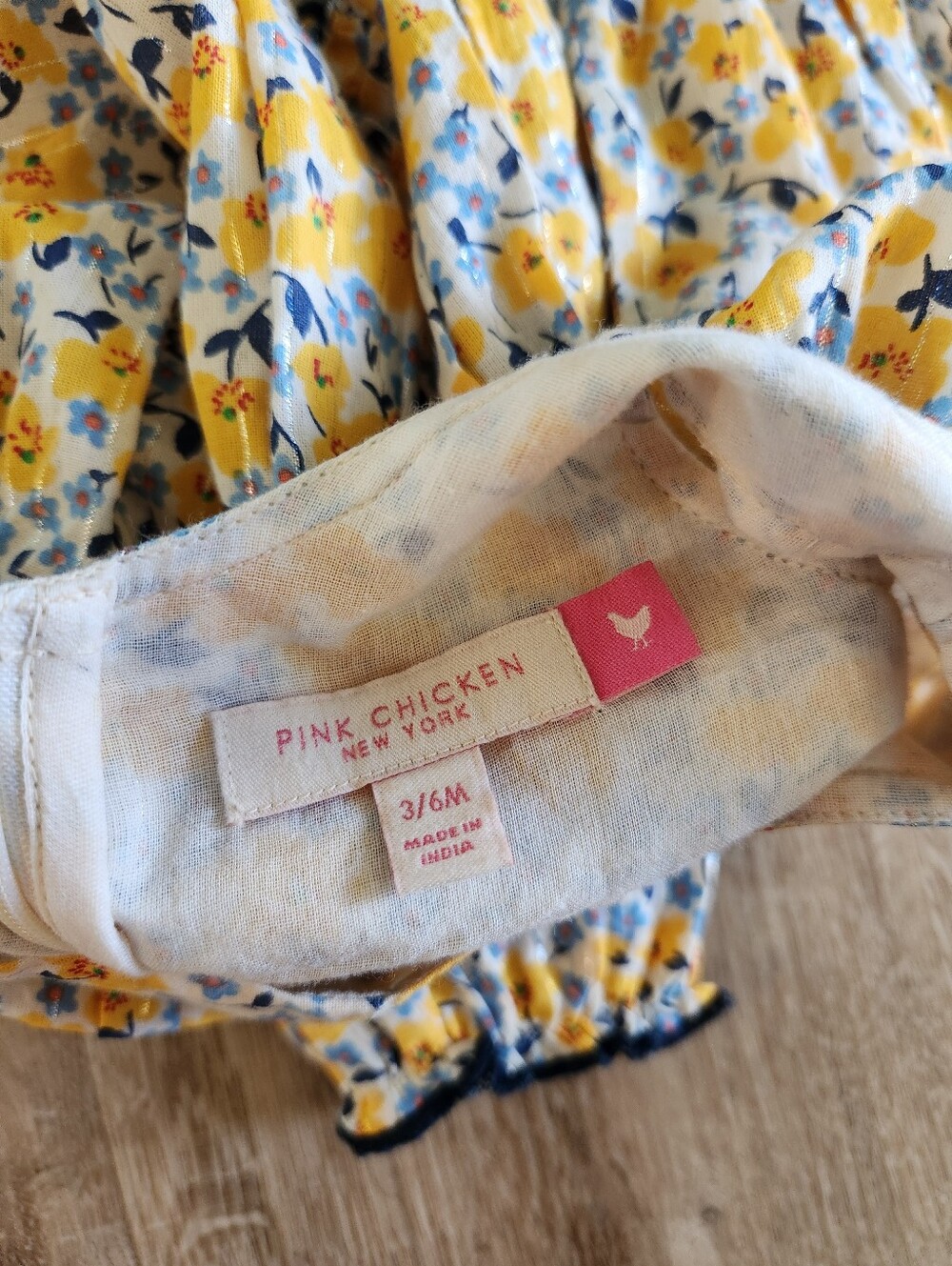 Pink Chicken Girls Yellow & Blue Floral Print Amma Bubble Onsie Size 3/6 Months - Picture 3 of 6